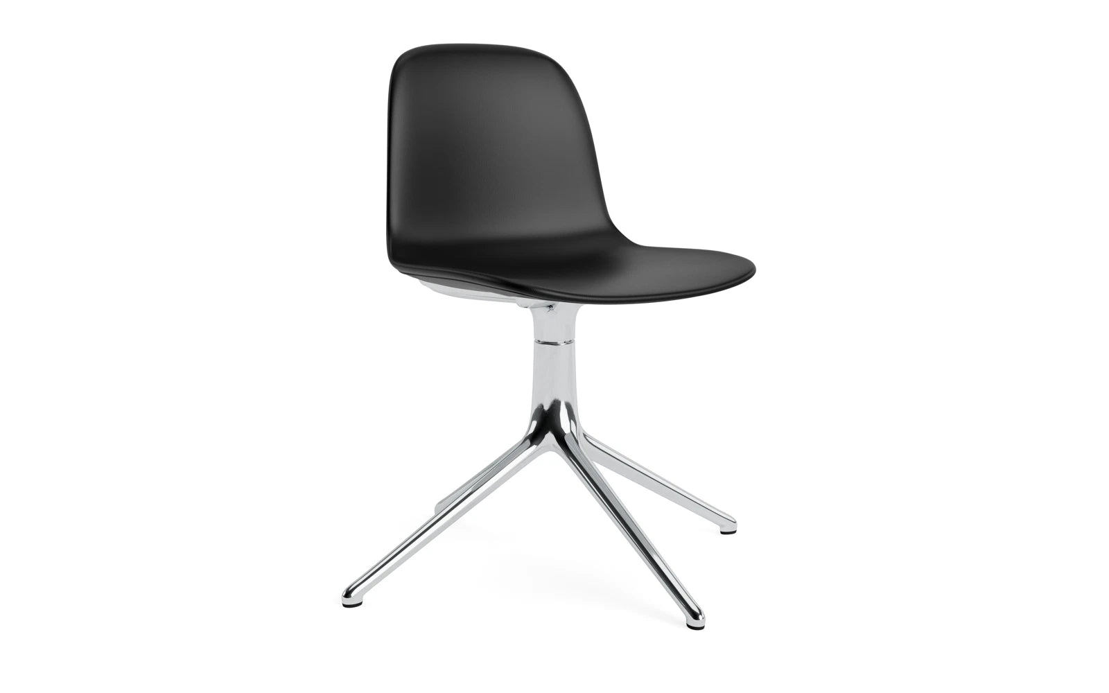 Eleganter Form Drehstuhl in schwarzem Aluminium mit Vollpolsterung, ideal für moderne Arbeitsumgebungen und geschmackvolle Interiors.