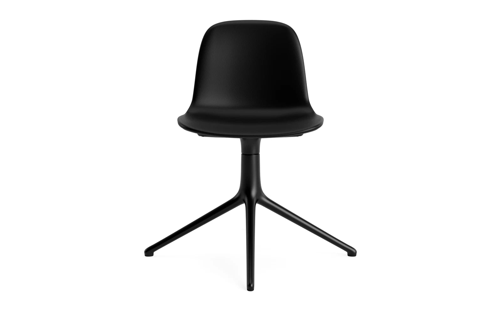 Moderner Form Drehstuhl 4L aus schwarzem Aluminium mit weichem Vollpolster, ideal für stilvolle Büros und Wohnräume.