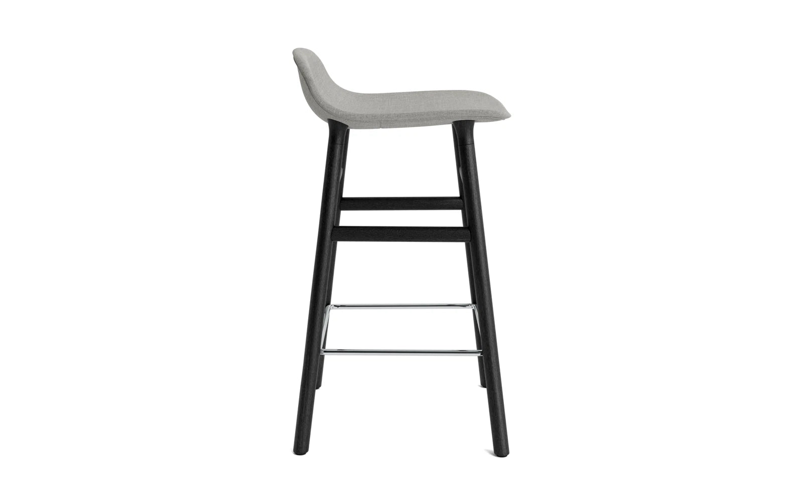 Stylischer gepolsterter Barstuhl in Schwarz, 65 cm hoch, aus edler Eiche, ideal für zeitgemäße Wohn- und Gastronomiekonzepte.