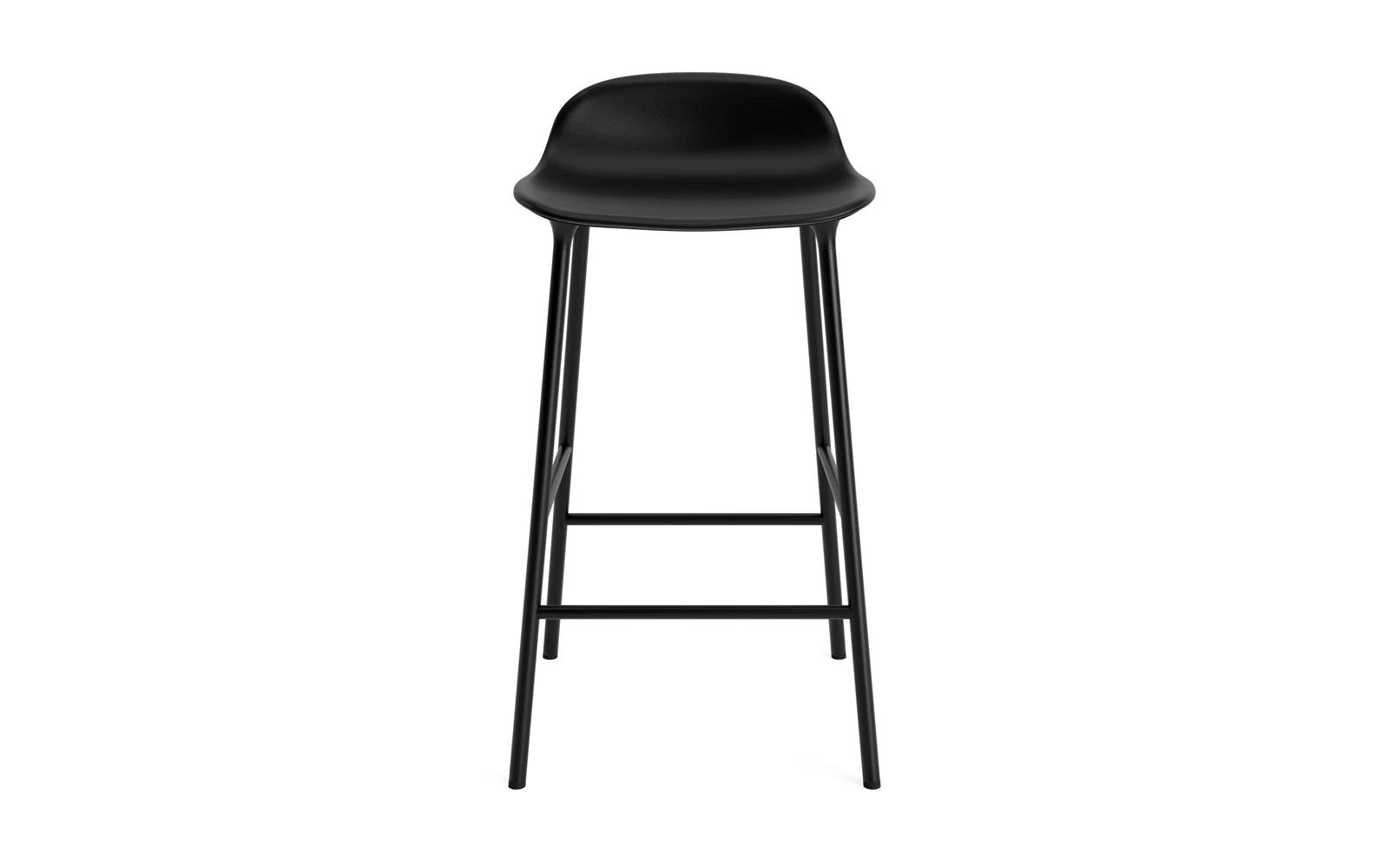 Eleganter Barstuhl mit 65 cm Sitzhöhe, gepolstert in Schwarz und aus stabilem Stahl – perfekt für stilvolle Innenräume und Bars.