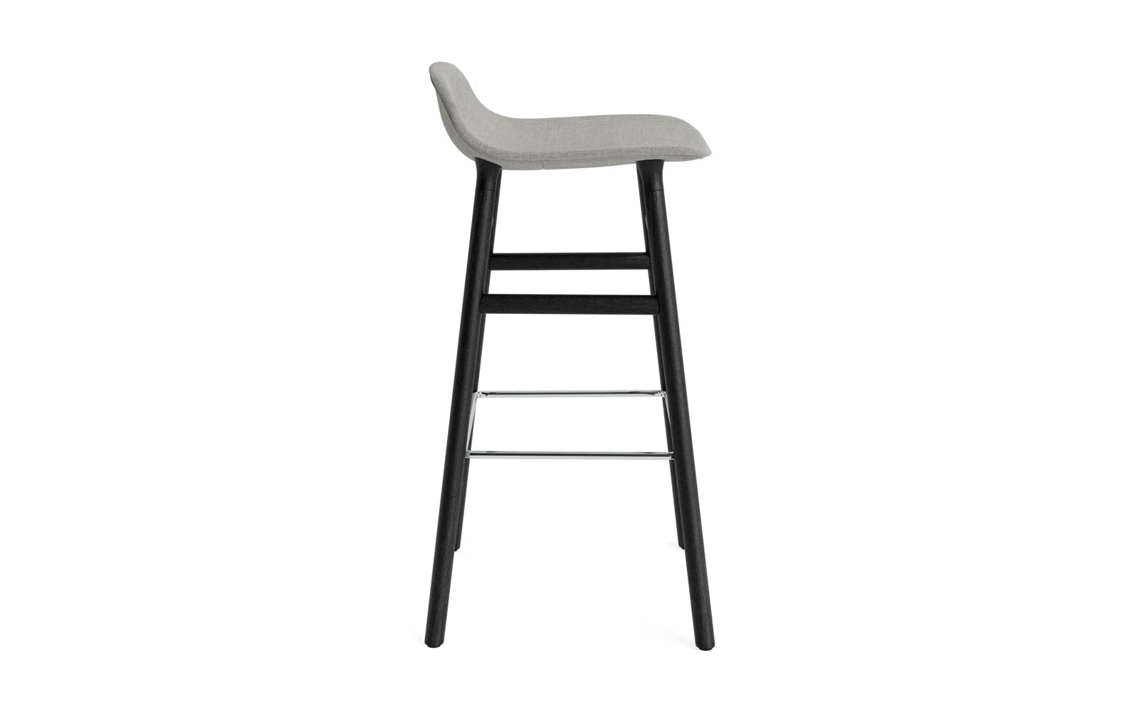 Moderner Barstuhl mit 75 cm Höhe, gepolstert und aus schwarzem Eichenholz, ideal für stilvolle Innenräume und gemütliche Bars.