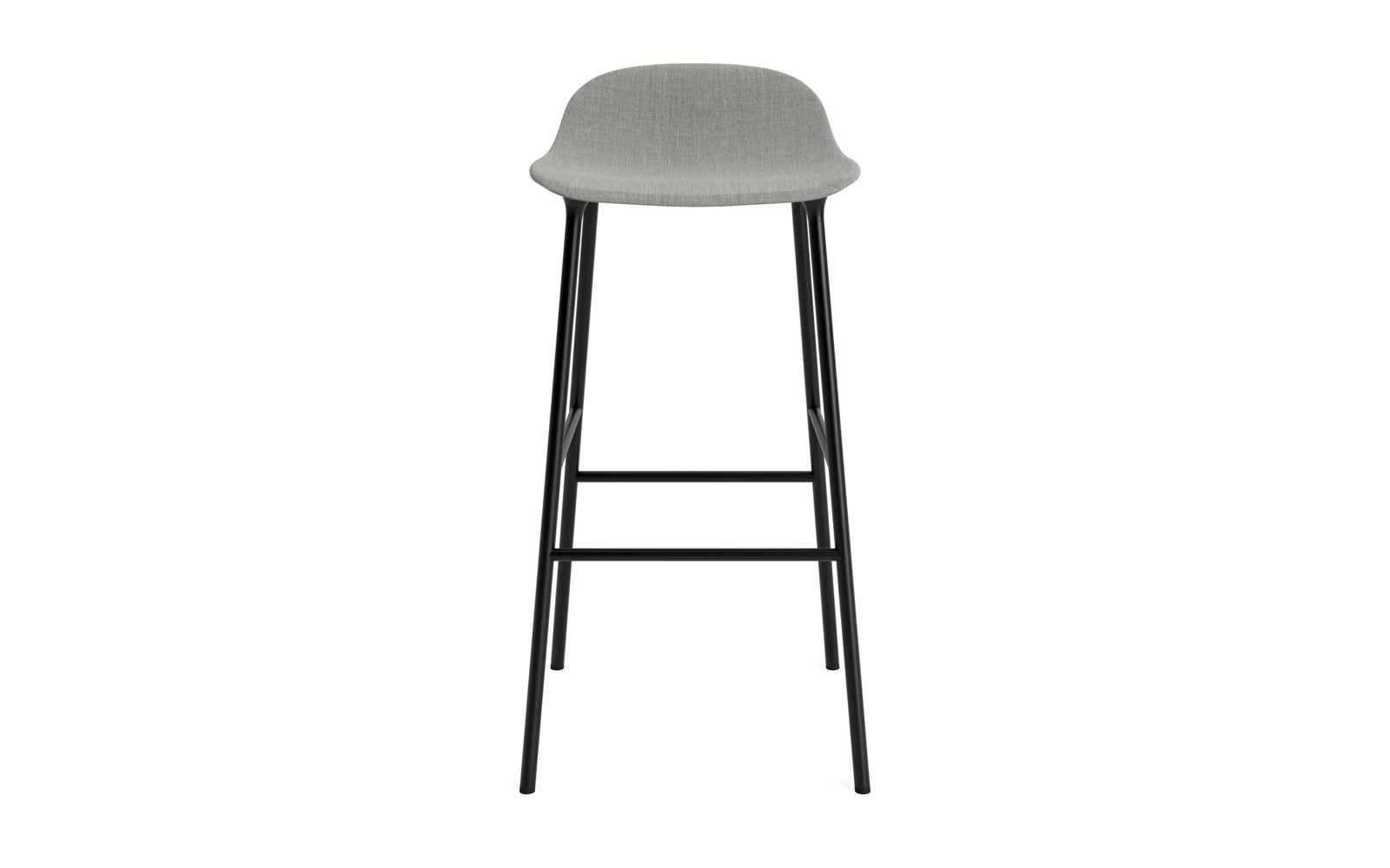 Stylischer Form Barstuhl von Normann Copenhagen, 75 cm hoch, mit weichem Remix-Stoff und robuster Stahlbasis – perfekt für zeitgemäße Einrichtung.