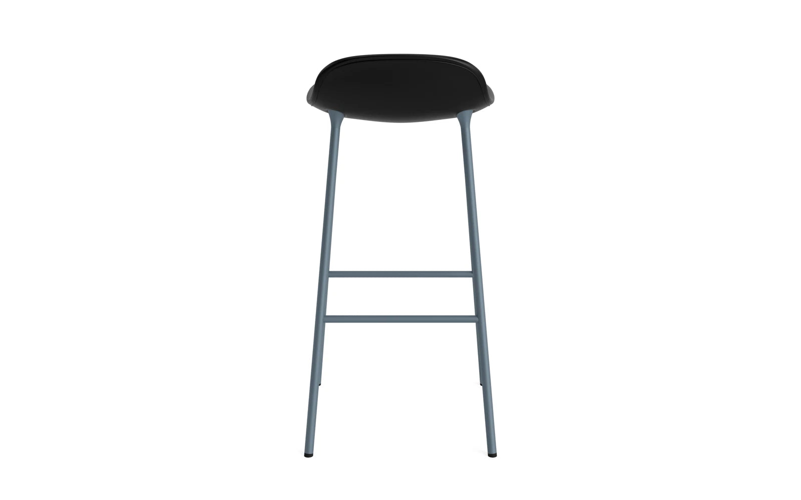 Moderner Barstuhl von Normann Copenhagen, 75 cm hoch, mit bequemer blauer Polsterung und robustem Stahlgestell, ideal für trendige Einrichtung.