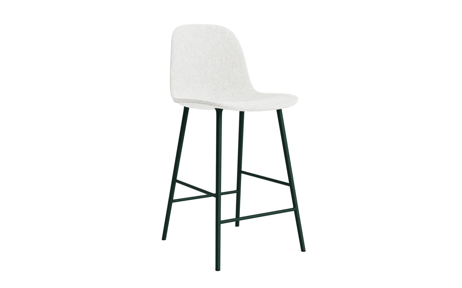 Eleganter Barstuhl in 65 cm Höhe, gepolstert mit grünem Hallingdal-Stoff und robuster Stahlbasis – ideal für stilvolle Wohnräume.