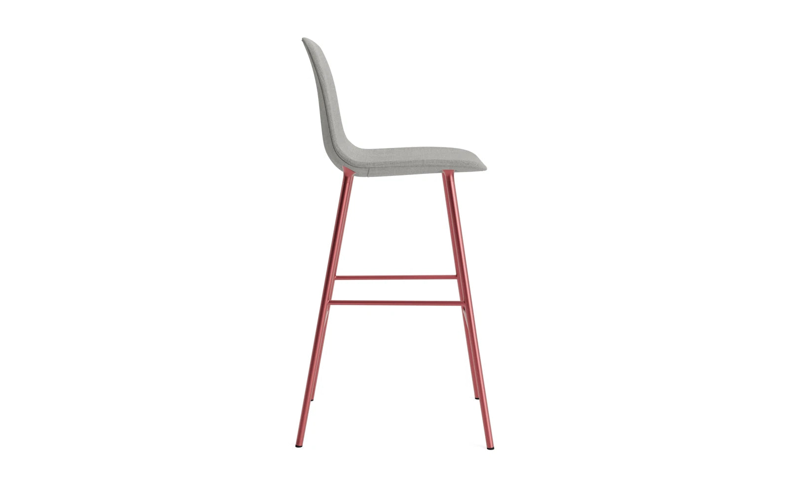 Eleganter gepolsterter Barstuhl in Rot mit 75 cm Höhe aus robustem Stahl. Perfekt für moderne Innenräume und Gastronomiebetriebe.