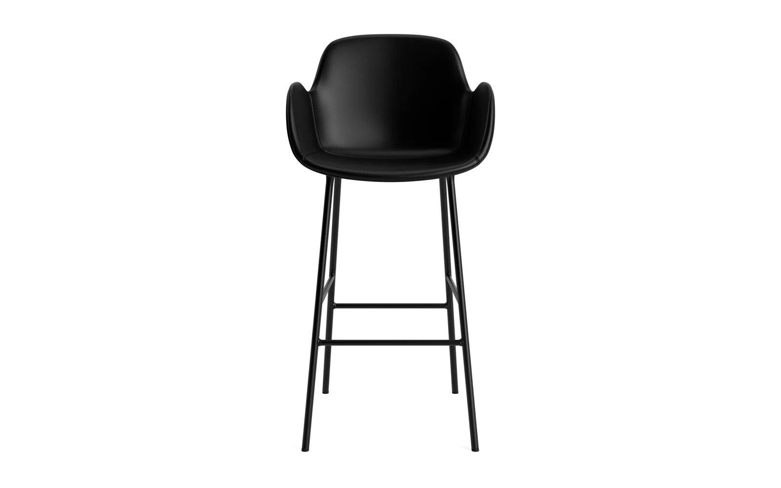 Entdecken Sie den eleganten Form Barstuhl mit Armlehne von Normann Copenhagen – gepolstert, aus hochwertigem Stahl und Ultra-Leder, ideal für moderne Wohnräume.