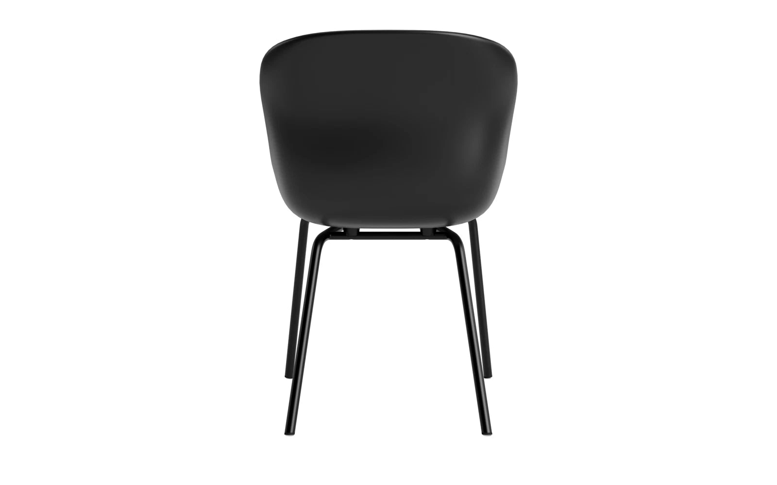 Eleganter Hyg Stuhl von Normann Copenhagen mit schwarzem Frontpolster, ideal für moderne Wohn- und Arbeitsräume.