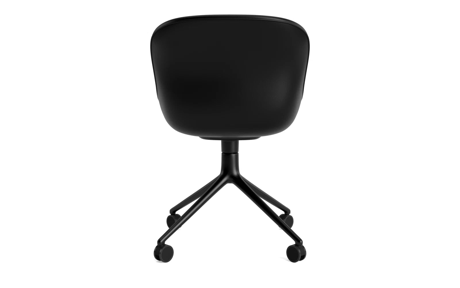 Moderner Hyg Comfort Drehstuhl 4W von Normann Copenhagen, vollgepolstert mit schwarzem Aluminium, ideal für stilvolle Büros und Wohnräume.