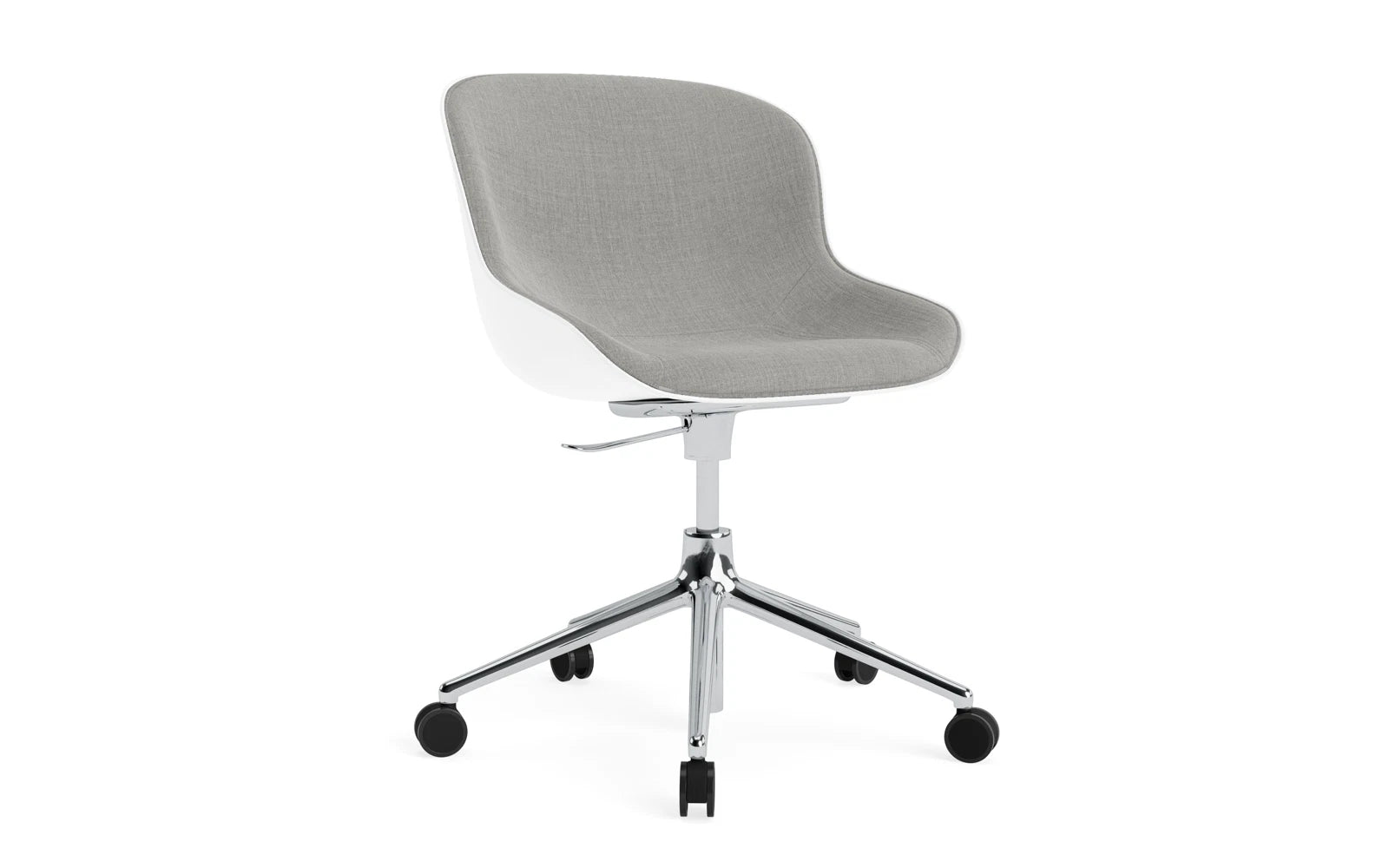 Hyg Drehsessel mit 5 Rollen Gas Lift Frontpolster Alu Weiss/Remix in Remix 133 präsentiert im Onlineshop von KAQTU Design AG. Sessel ist von Normann Copenhagen