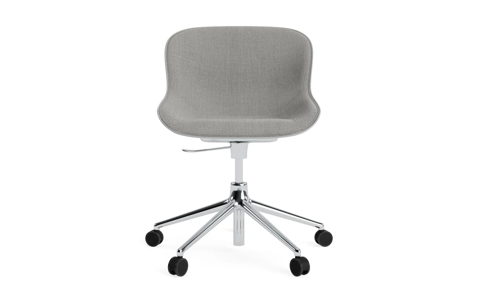 Moderner Hyg Drehstuhl von Normann Copenhagen in Grau/Remix, ausgestattet mit 5 Rollen und Gaslift für flexibles Sitzen und stilvolle Akzente.