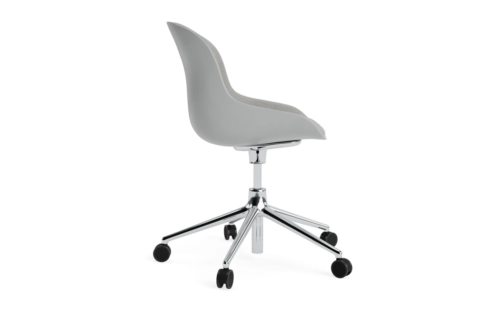 Moderner Hyg Drehstuhl von Normann Copenhagen, ausgestattet mit 5 Rollen und einem komfortablen Gaslift, in stilvollem Grau-Remix-Design.