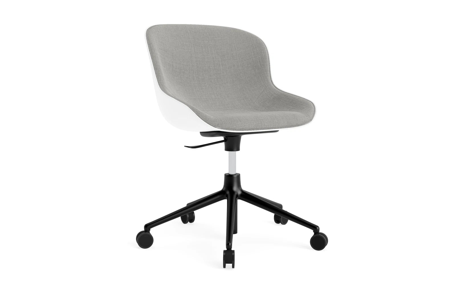 Hyg Drehsessel mit 5 Rollen Gas Lift Frontpolster Schwartz Alu Weiss/Remix in Remix 133 präsentiert im Onlineshop von KAQTU Design AG. Sessel ist von Normann Copenhagen