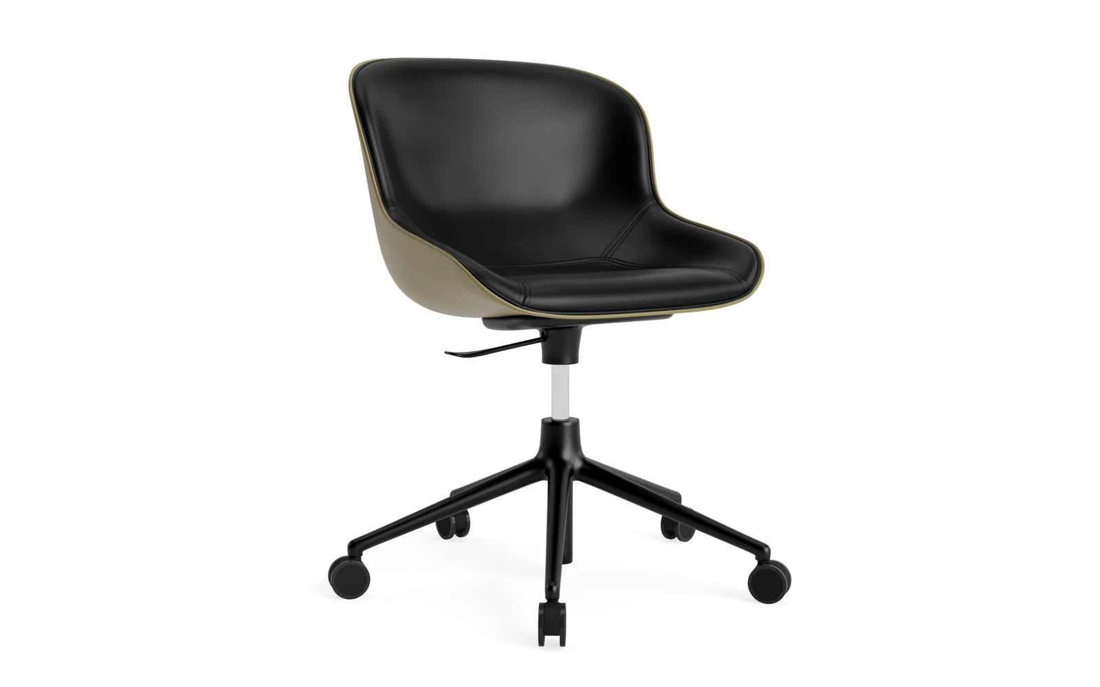 Hyg Drehsessel mit 5 Rollen Gas Lift Frontpolster Schwartz Alu Olive /Ultra in Ultra 41599 präsentiert im Onlineshop von KAQTU Design AG. Sessel ist von Normann Copenhagen