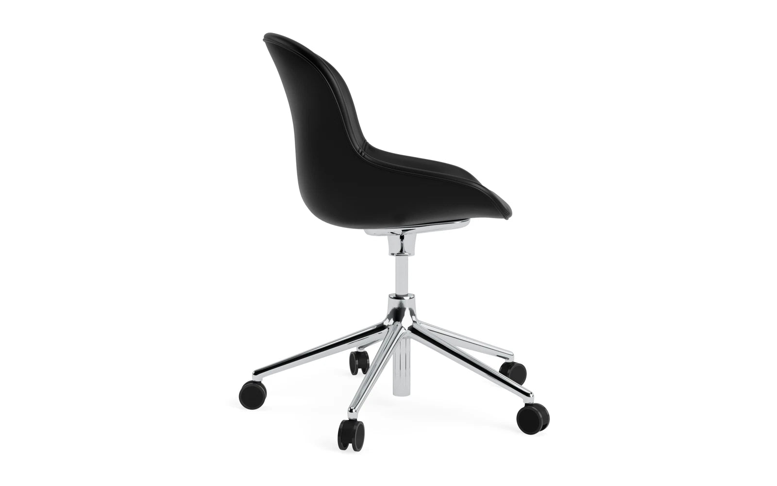 Eleganter Hyg Drehstuhl mit Rollen, komplett gepolstert in feinem Ultra-Leder, ideal für moderne Arbeits- und Wohnumgebungen.