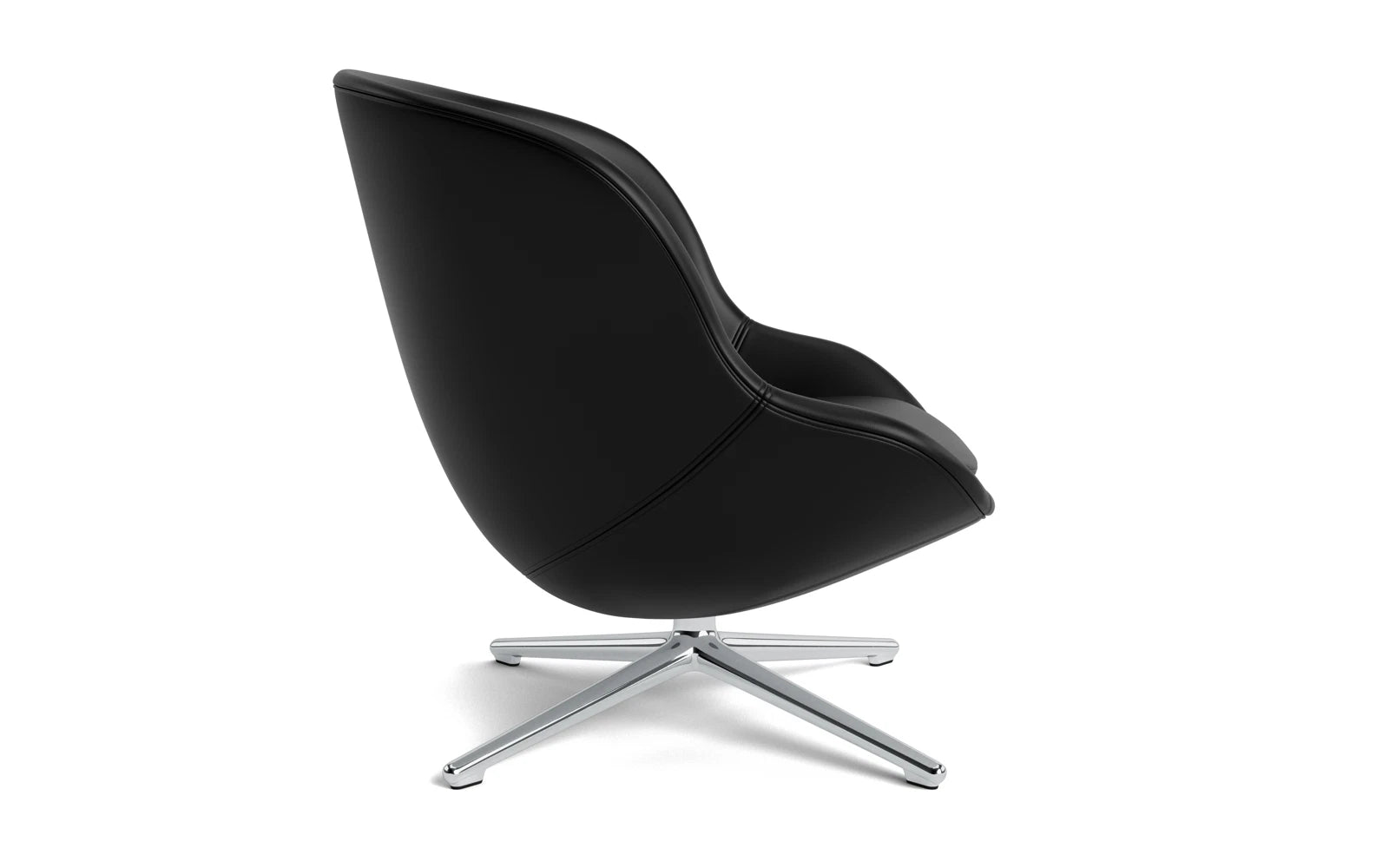 Eleganter Hyg Lounge-Sessel mit niedrigem Design und drehbarem Aluminiumgestell, bezogen mit hochwertigem Ultra Leder für komfortable Entspannung.