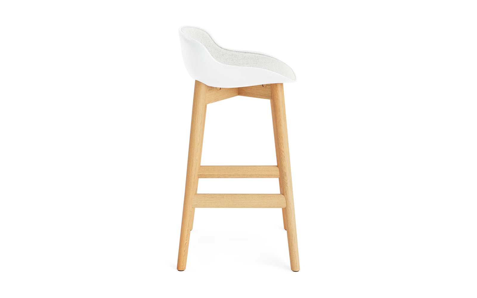 Stylischer Hyg Barhocker mit 65 cm Höhe, kombiniert edles Eichenholz in Weiß mit komfortablem Hallingdal-Polster – perfekt für zeitgemäße Einrichtung.