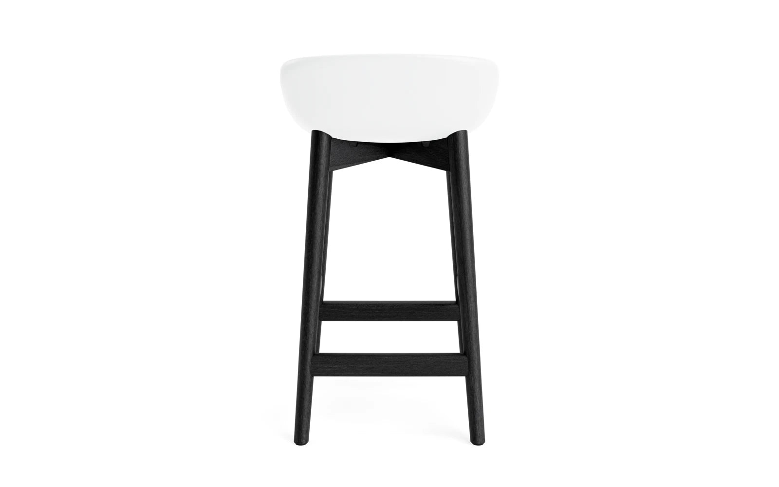 Erleben Sie den Hyg Barhocker 65 cm von Normann Copenhagen – ein stilvoller Barhocker aus schwarzer Eiche mit gemütlichem, weißem Polster, perfekt für Ihr Zuhause.