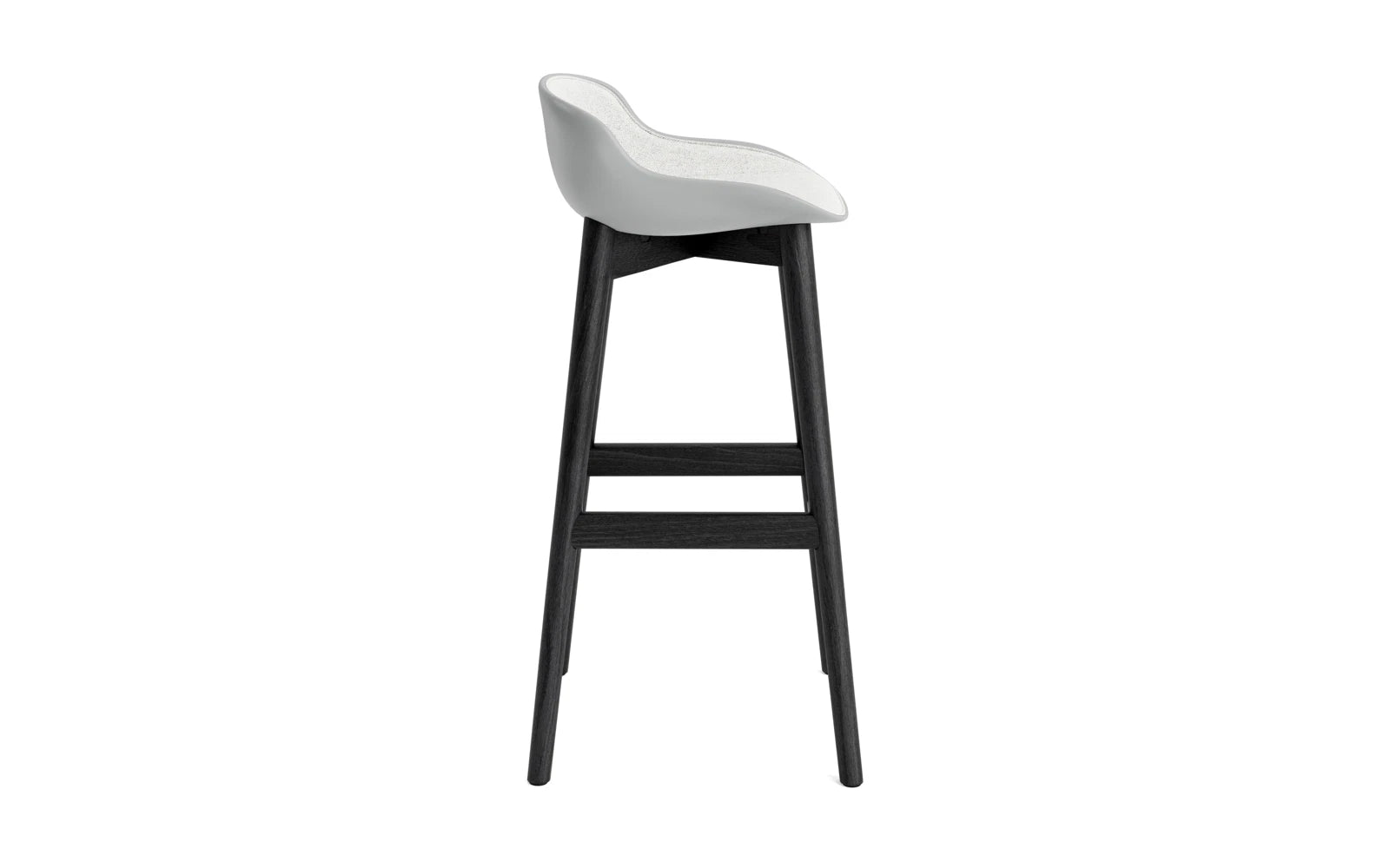 Stylischer Hyg Barhocker mit 75 cm Höhe, gefertigt aus schwarzer Eiche und ausgestattet mit einem grauen Hallingdal-Polster, perfekt für zeitgemäße Einrichtung.