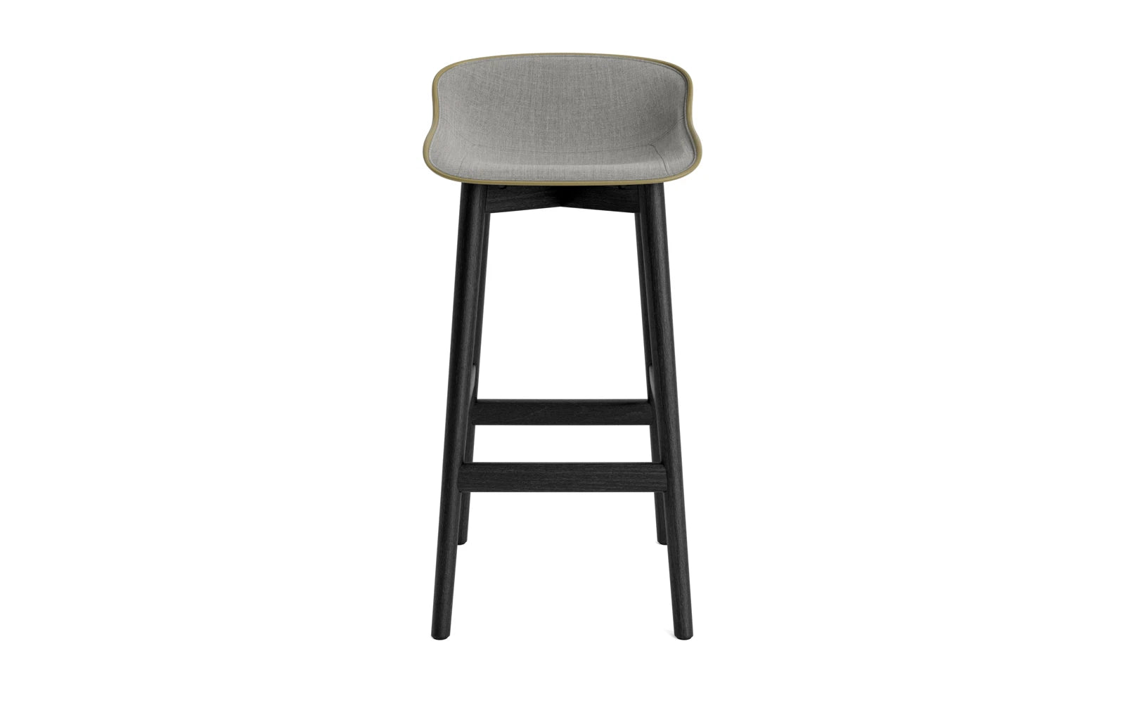 Erleben Sie den Hyg Barhocker 75 cm in stilvoller schwarzer Eiche mit bequemer olive/Remix Polsterung – ideal für einladende Ess- und Loungebereiche.