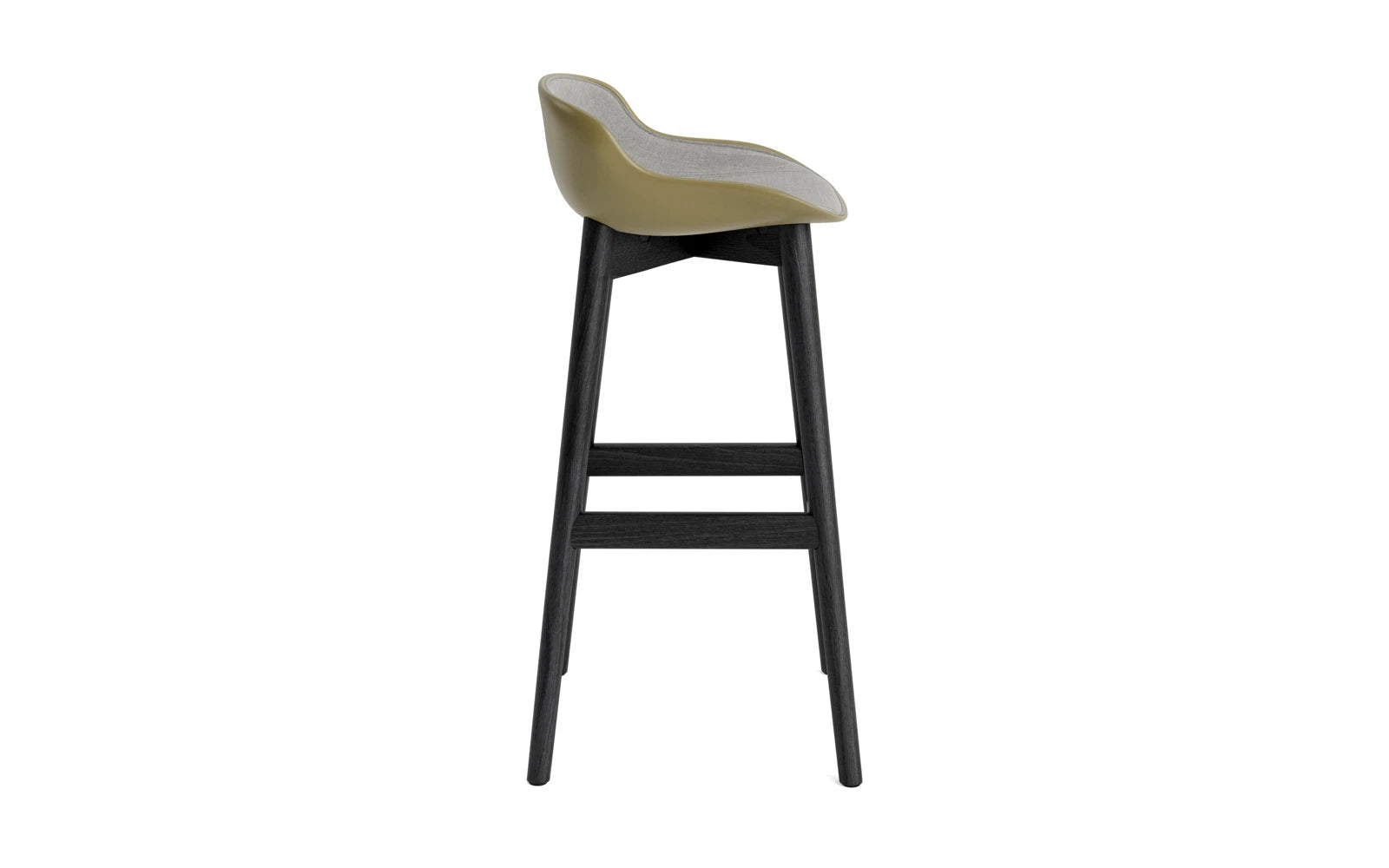 Genießen Sie den Hyg Barhocker 75 cm aus edler schwarzer Eiche mit komfortablem olive/Remix Polster – perfekt für gemütliche Ess- und Lounge-Ambiente.