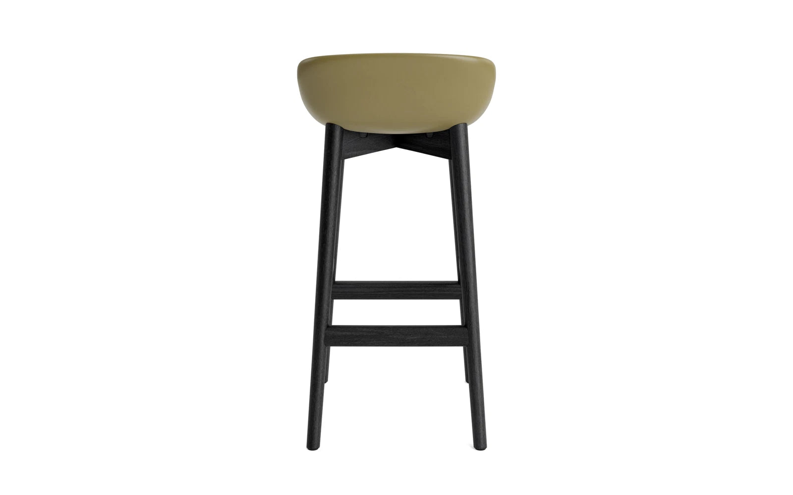 Erleben Sie den Hyg Barhocker 75 cm von Normann Copenhagen – ein elegantes Design mit schwarzer Eiche und pflegeleichtem olivefarbenem Polster für höchsten Sitzkomfort.