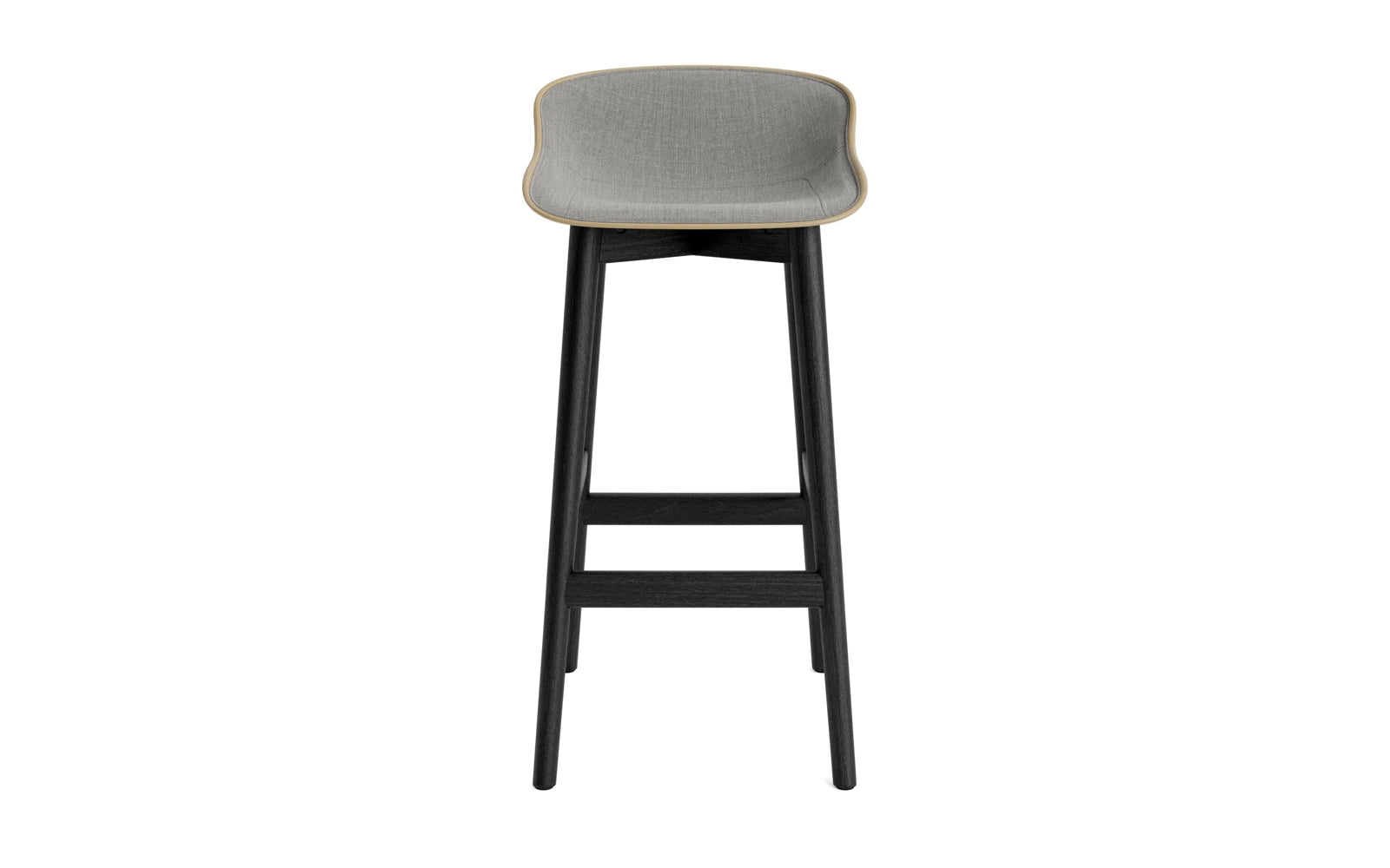 Eleganter Hyg Barhocker von Normann Copenhagen, 75 cm hoch, mit schwarzem Eichenholz und sandfarbenem Polster – ideal für moderne Wohnräume.