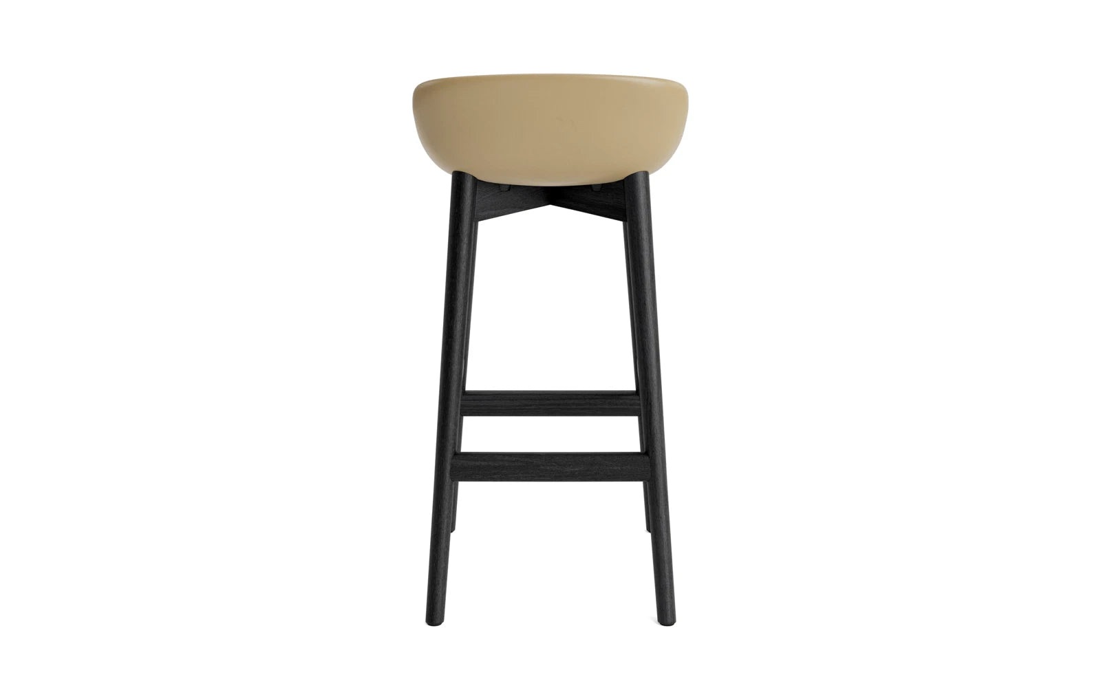 Stylischer Hyg Barhocker von Normann Copenhagen, 75 cm hoch, aus schwarzer Eiche mit sandfarbenem Polster – perfekt für trendige Bars und Küchen.