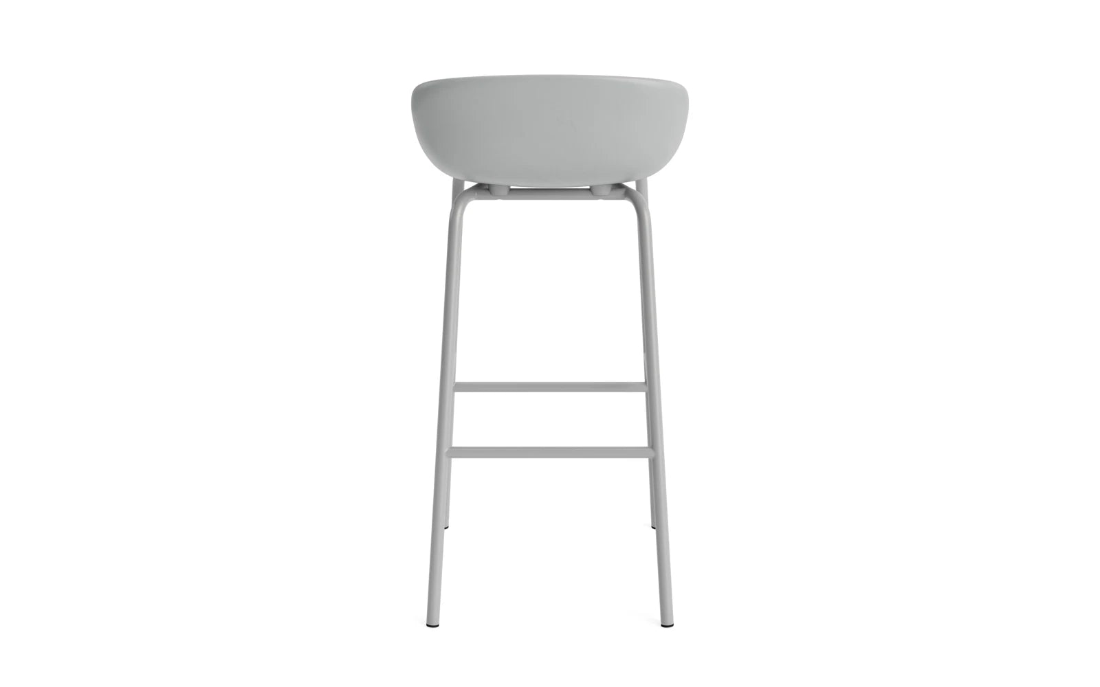 Erleben Sie den Hyg Barhocker 75 cm von Normann Copenhagen – ein eleganter Barhocker mit grauem Polster und robustem Stahlrahmen, ideal für stilvolle Wohnräume.