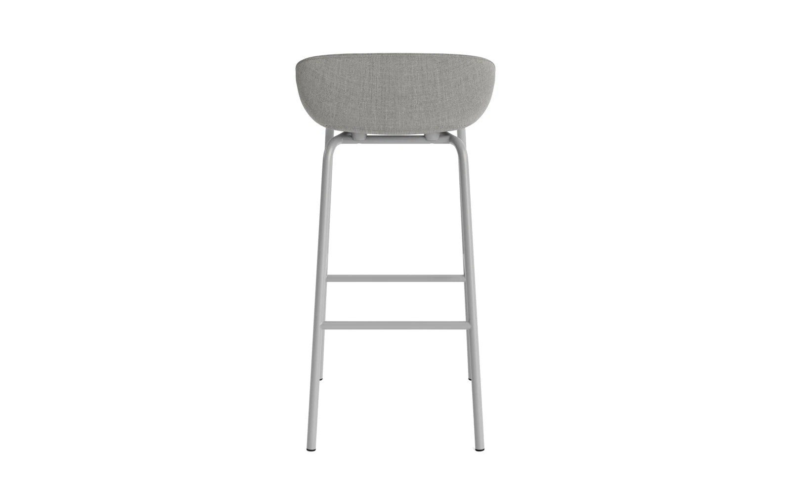 Eleganter Hyg Barhocker von Normann Copenhagen, 75 cm hoch, mit grauem Polster und stabiler Stahlkonstruktion, perfekt für moderne Wohnräume.