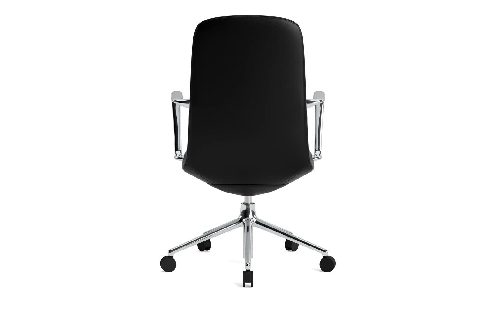 Moderner Off Armchair mit niedrigem Design, Drehgestell und Rollen, ausgestattet mit Gaslift und Aluminium, ideal für stilvolle Büros.