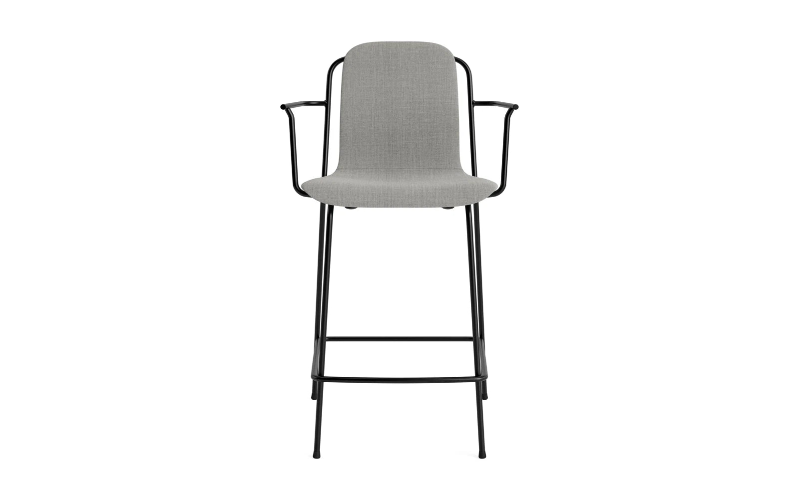 Eleganter Studio Barstuhl mit Armlehne, 65 cm hoch, gepolstert in schwarzem Stahl, modernes Design von Normann Copenhagen.