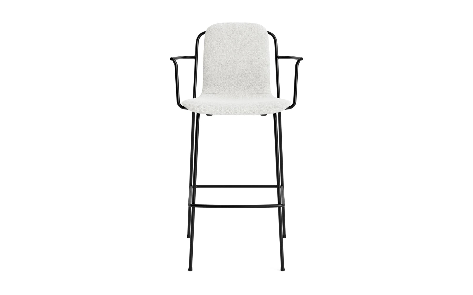 Entdecken Sie den eleganten Studio Barstuhl mit Armlehne von Normann Copenhagen. Gepolstert und aus robustem Stahl, vereint er Stil und Komfort.