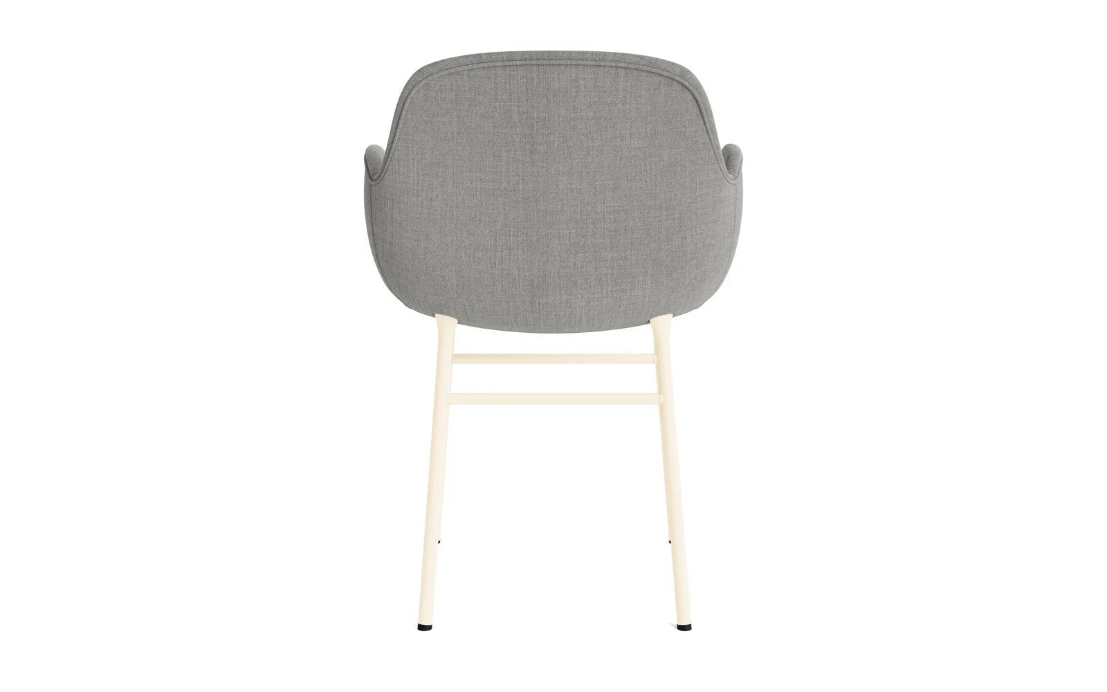 Stilvoller gepolsterter Lehnstuhl in Creme mit stabilen Stahlarmlehnen, perfekt für moderne Einrichtungskonzepte.