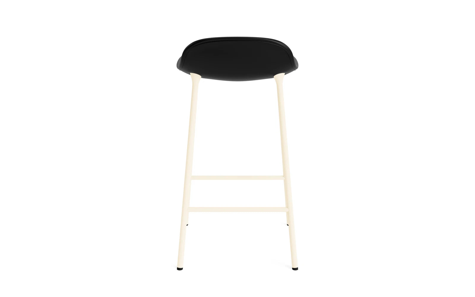 Stylischer Form Barstuhl in creme, 65 cm hoch, gepolstert und aus robustem Stahl – perfektes Möbelstück für moderne Bars und Küchen.
