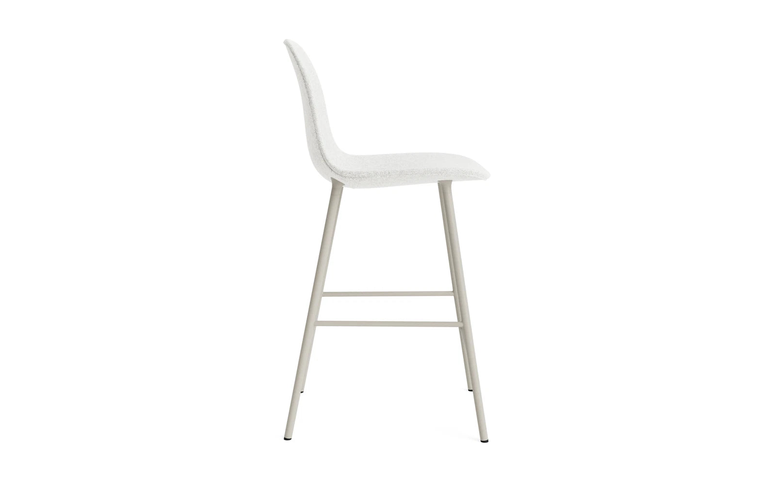 Stylischer Form Barstuhl mit 65 cm Höhe, gepolstert in hellgrau, robustes Stahlgestell – ideal für moderne Wohnräume.