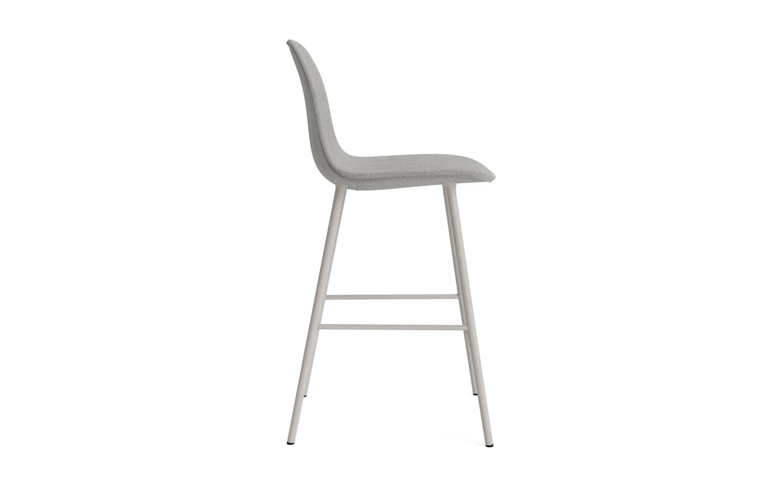 Moderner Barstuhl mit 75 cm Höhe, gepolstert in warmem Grau, aus robustem Stahl, perfekt für trendige Bars und Essbereiche.
