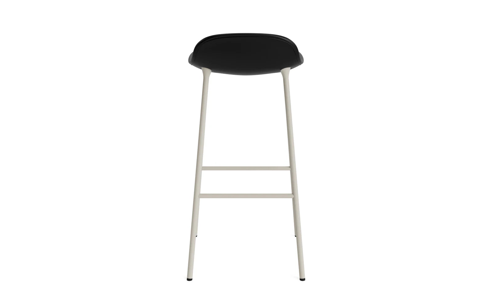 Erleben Sie den Form Barstuhl 75 cm in edlem hellgrau, gepolstert und aus robustem Stahl – ideal für stilvolle Wohn- und Gastronomieräume.