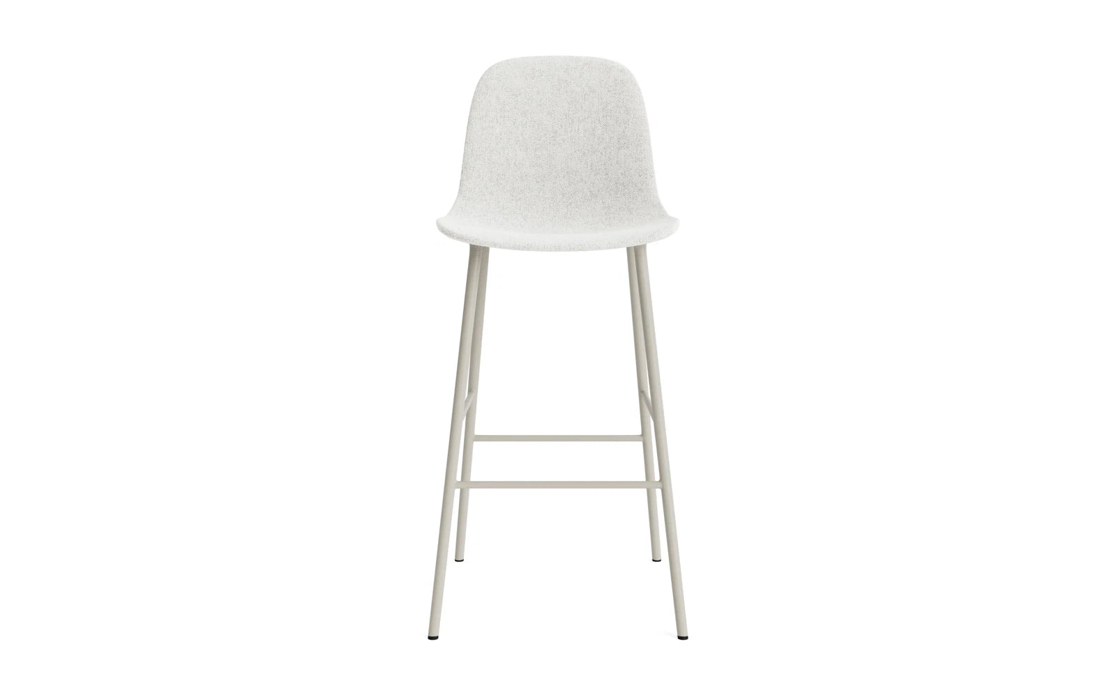 Moderner Form Barstuhl 75 cm in edlem Hellgrau, gepolstert mit luxuriösem Hallingdal-Stoff und robustem Stahlgestell – perfekt für stilvolle Wohnräume.