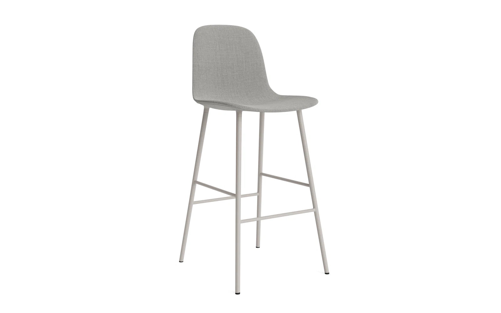 Eleganter Barstuhl in warmem Grau, 75 cm hoch, gepolstert und aus stabilem Stahl, ideal für stilvolle Bars und Esszimmer.