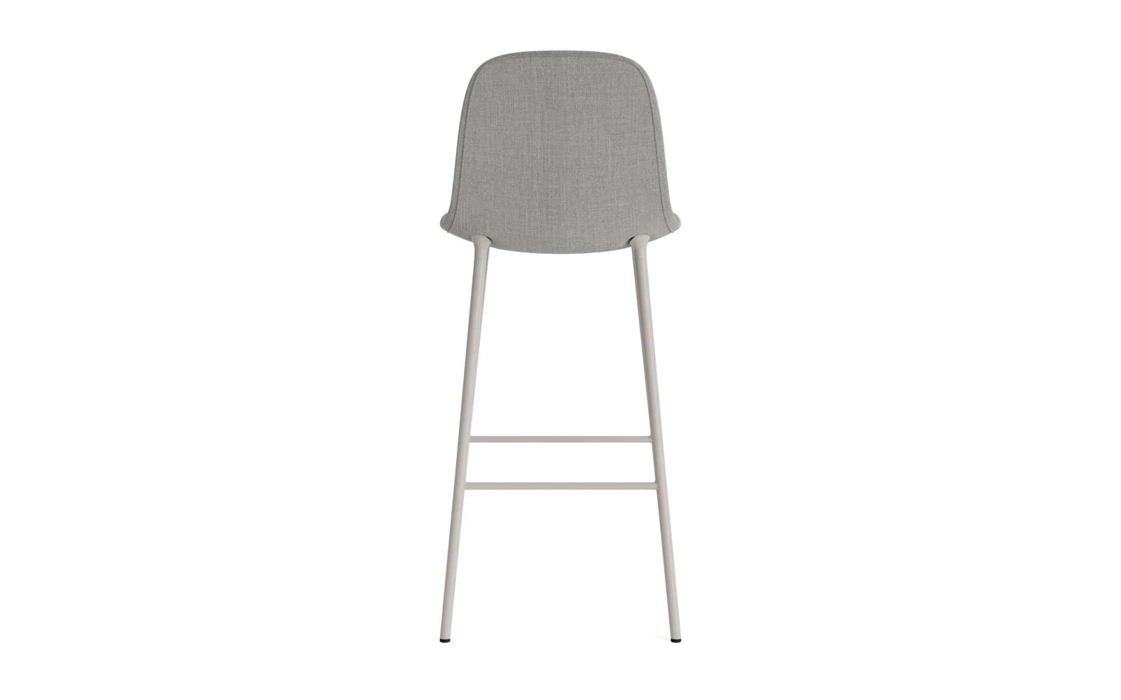 Eleganter gepolsterter Barstuhl in warmem Grau mit 75 cm Höhe und stabilem Stahlgestell – ideal für stilvolle Bar- und Essbereiche.