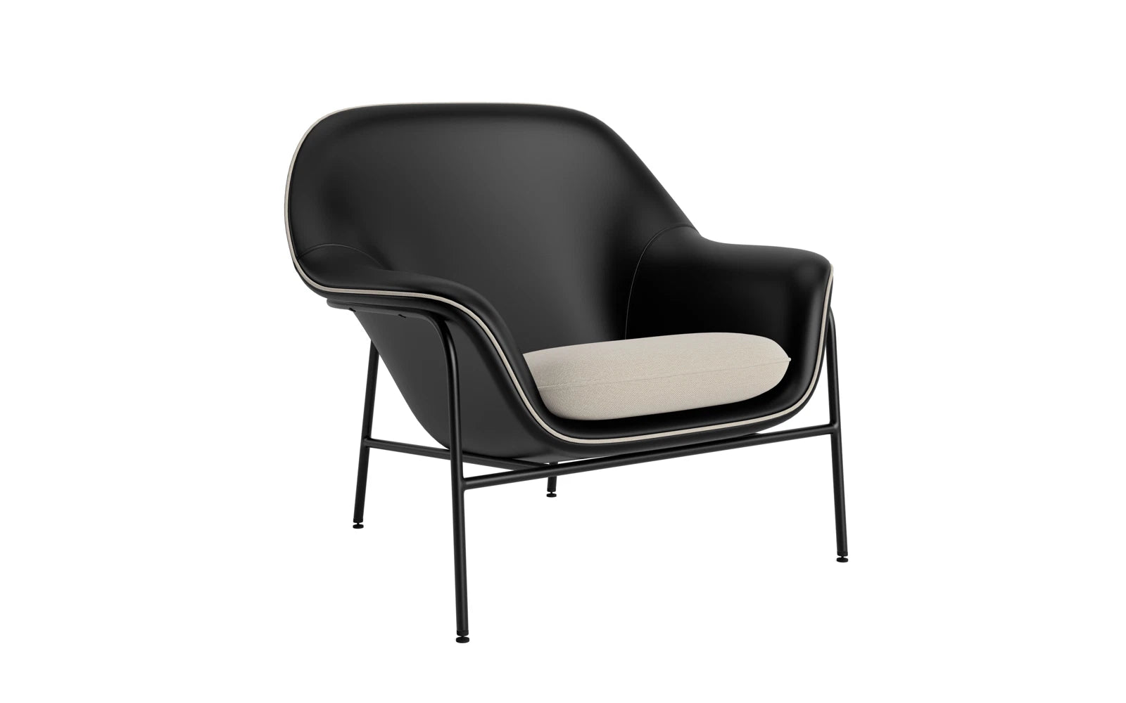 Eleganter Drape Lounge-Sessel in Schwarz, gefertigt aus strapazierfähigem Ultra Leder und stabilem Stahl, ideal für stilvolle Wohnräume.