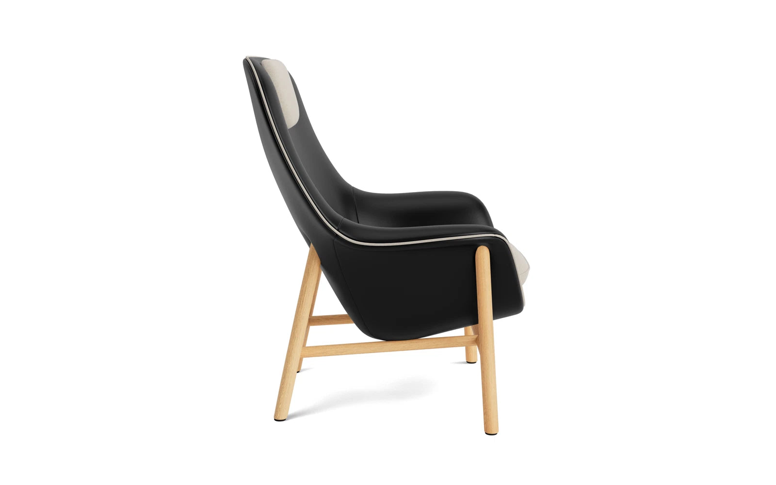 Moderner Drape Lounge-Sessel mit Kopfstütze, aus Eiche und feinem Ultra Leder, perfekt für stilvolle Entspannung und Komfort.