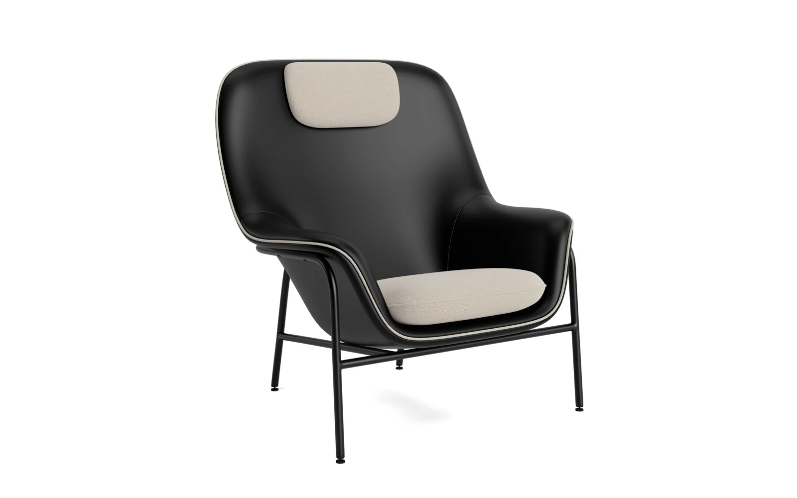 Eleganter Drape Lounge Sessel mit Kopfstütze von Normann Copenhagen, perfekt für entspannte Stunden und modernes Wohndesign.