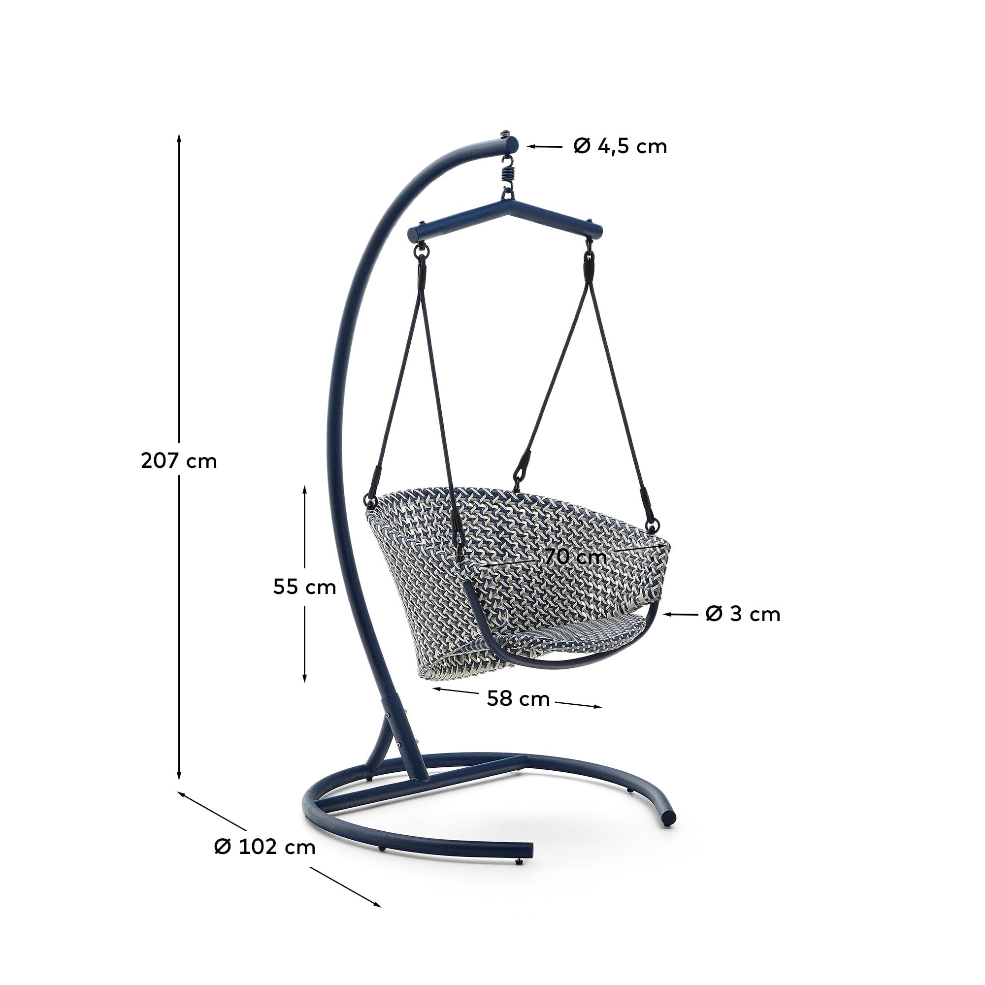 Genießen Sie entspannte Momente im Hängesessel Saliga, gefertigt aus langlebigem Aluminium und stilvollem blauen Rattan – ideal für Ihren Garten!