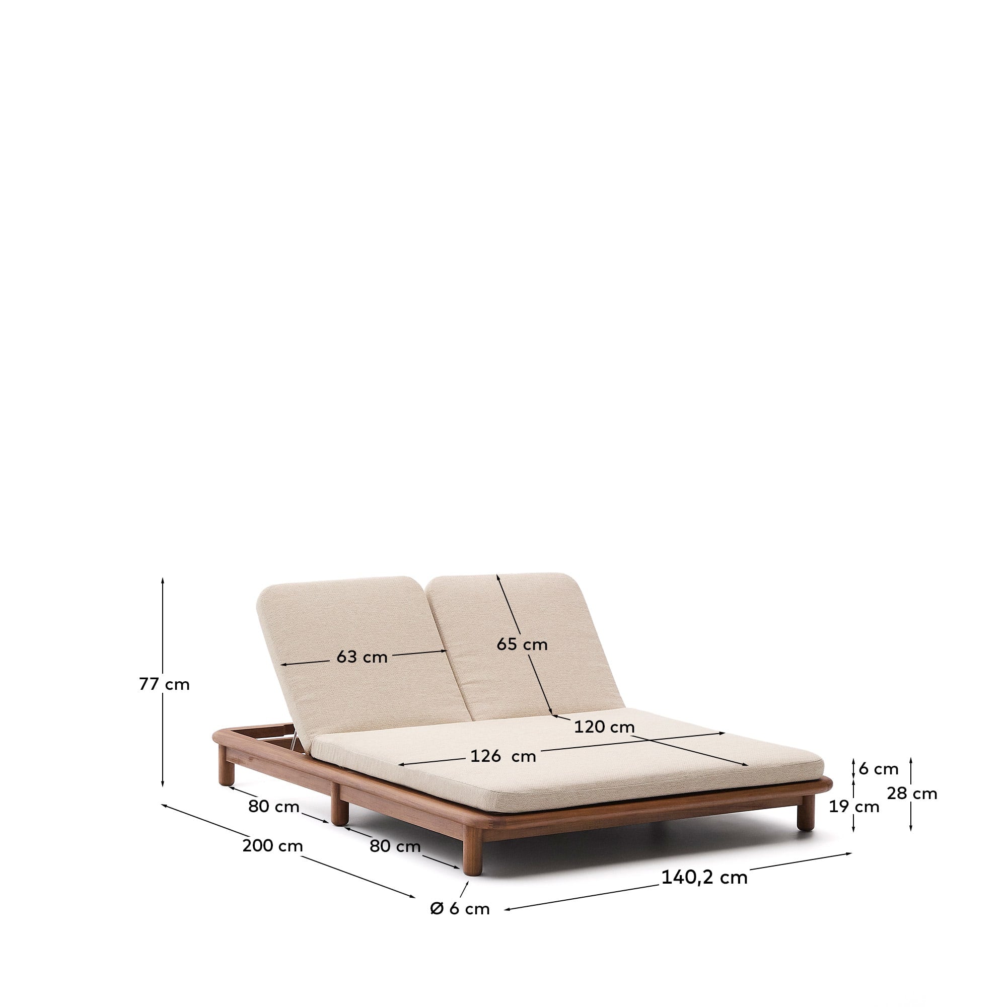 Elegante 2er-Sonnenliege Turqueta aus hochwertigem, FSC-zertifiziertem Teakholz – ideal für entspannte Stunden im Garten oder auf der Terrasse.