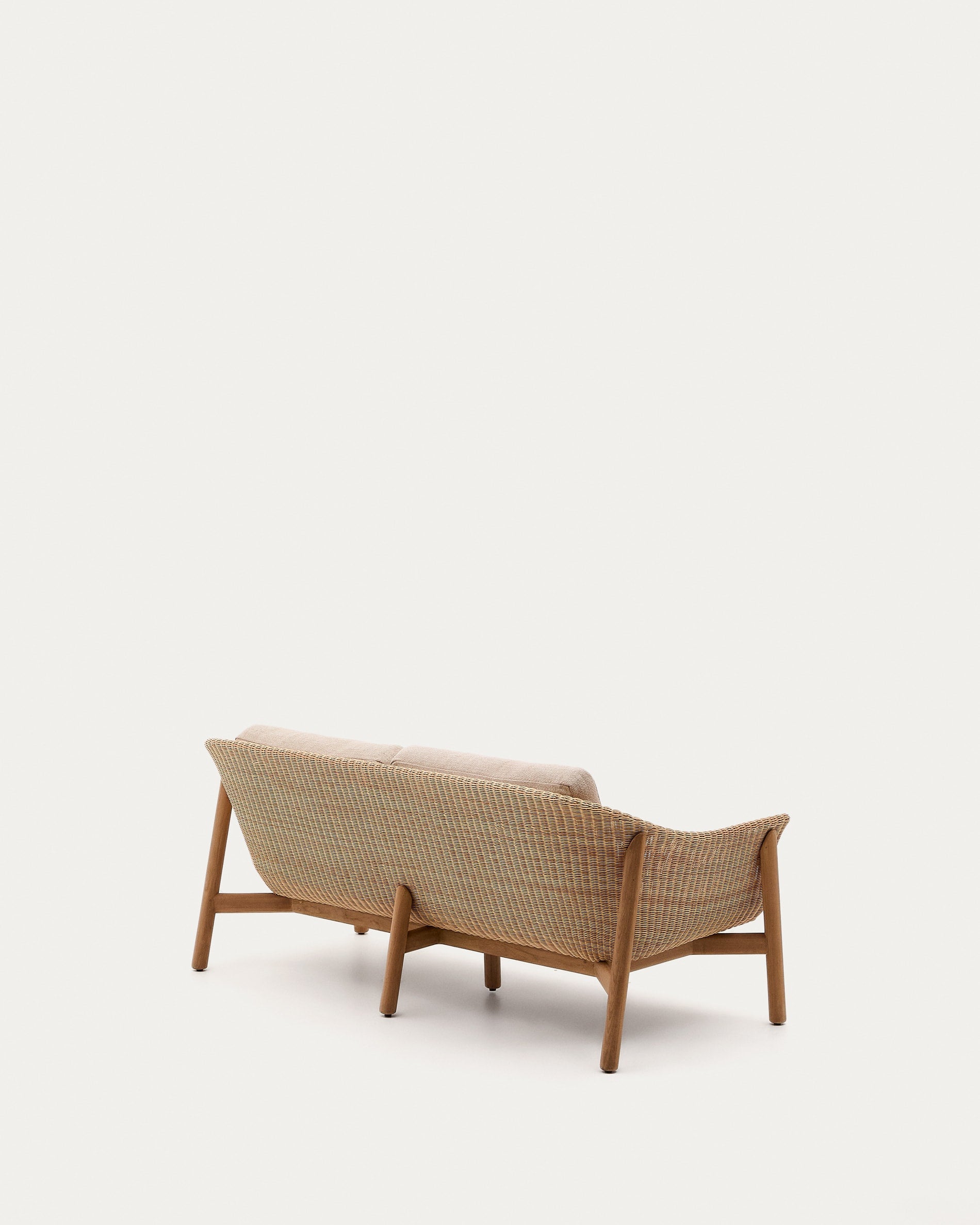 Modernes 2-Sitzer-Sofa Galea aus robustem Teakholz und synthetischem Rattan, 170,5 cm, perfekt für gemütliche Lounges.