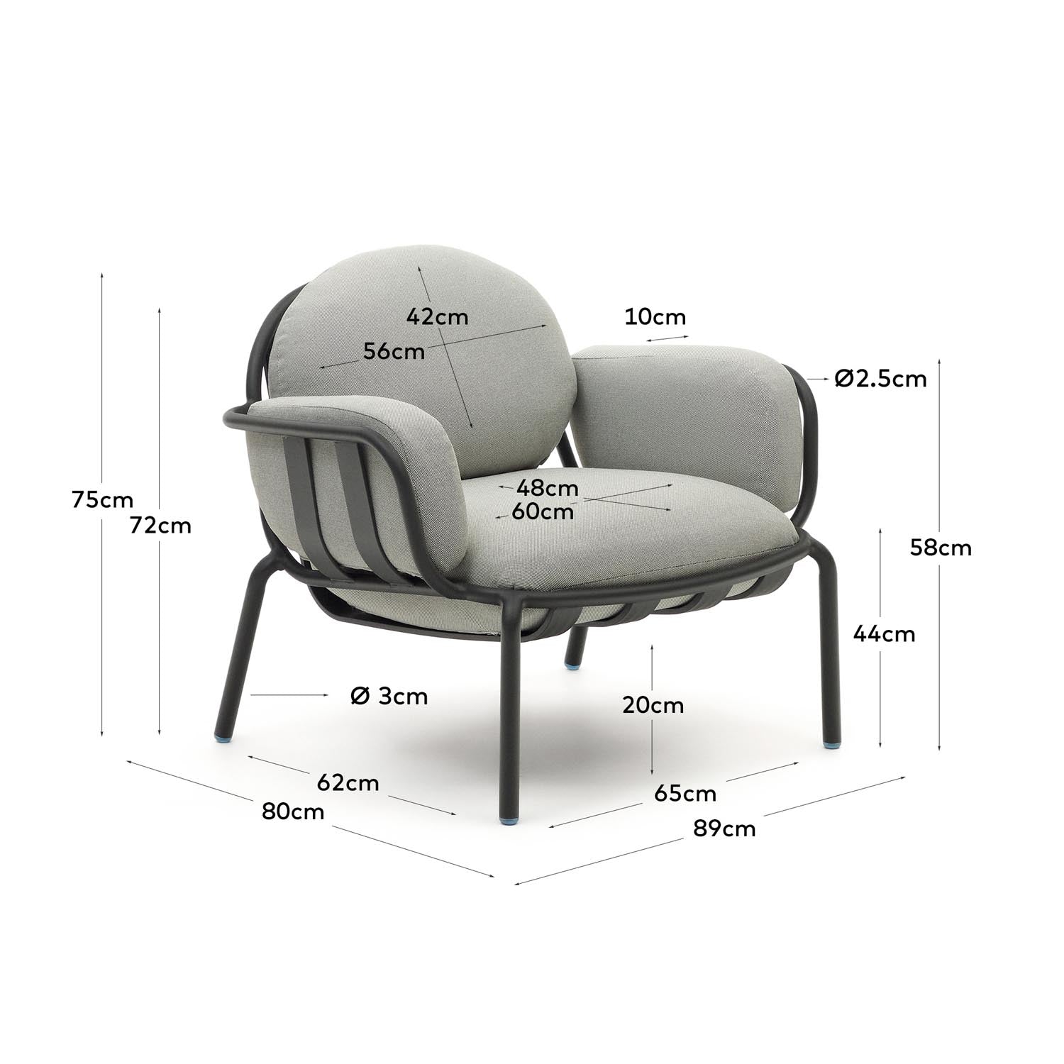 Stilvoller Gartensessel aus robustem Aluminium mit grauem Finish. Ideal für entspannte Stunden im Freien und harmonisch in jedem Outdoor-Bereich.