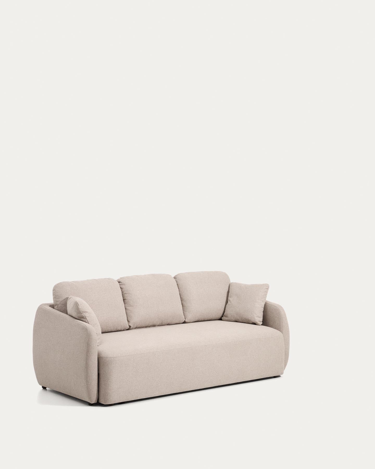 Beiges Chenille-Bettsofa Laira von Kave Home, 3-Sitzer, 218 cm, ideal für entspannte Stunden und modernes Wohndesign.