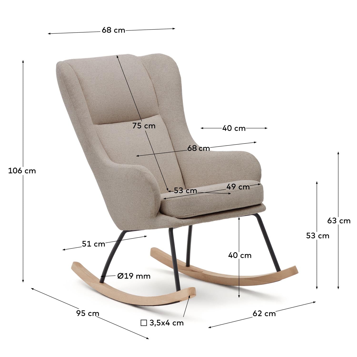 Maustin Schaukelstuhl von Kave Home: Eleganter Beige-Chenille-Bezug, robustes Stahl- und Buchenholzgestell. Ideal für entspannte Momente.