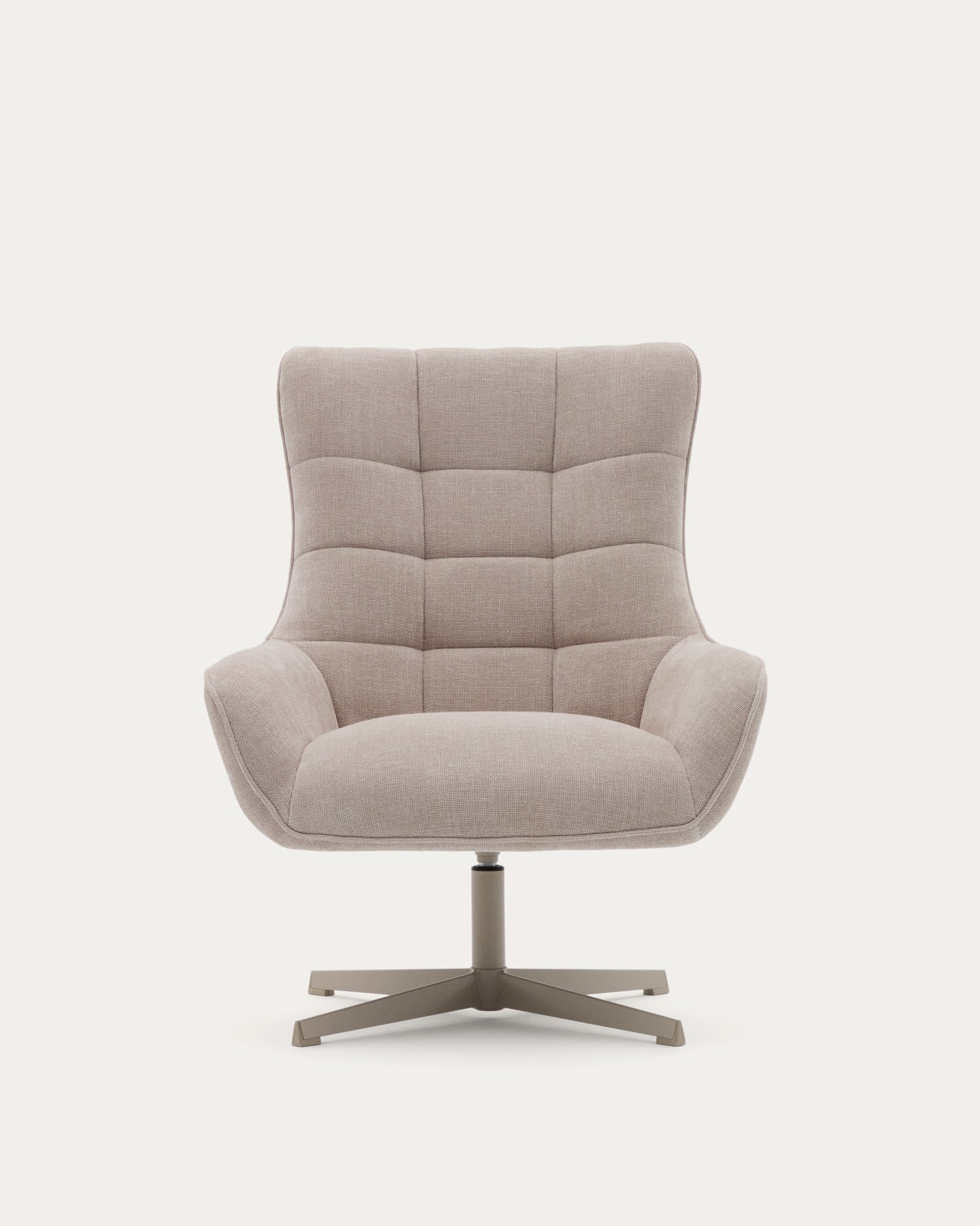 Moderner Sessel Teryl aus beiger Chenille und grauem Metall, FSC-zertifiziert, ideal für stilvolles und umweltbewusstes Wohnen.